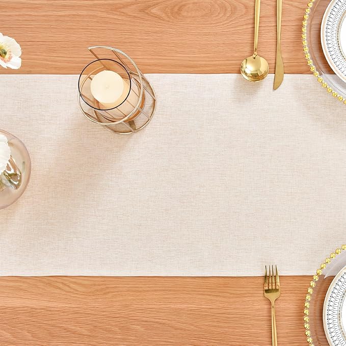 Farmhouse Rustic Table Runner Neutral Faux Linen Table Runners Water Resistant Table Runner 48 inches Long for Living Room Dresser Bedroom Kitchen Dining Party 13x48 Inch