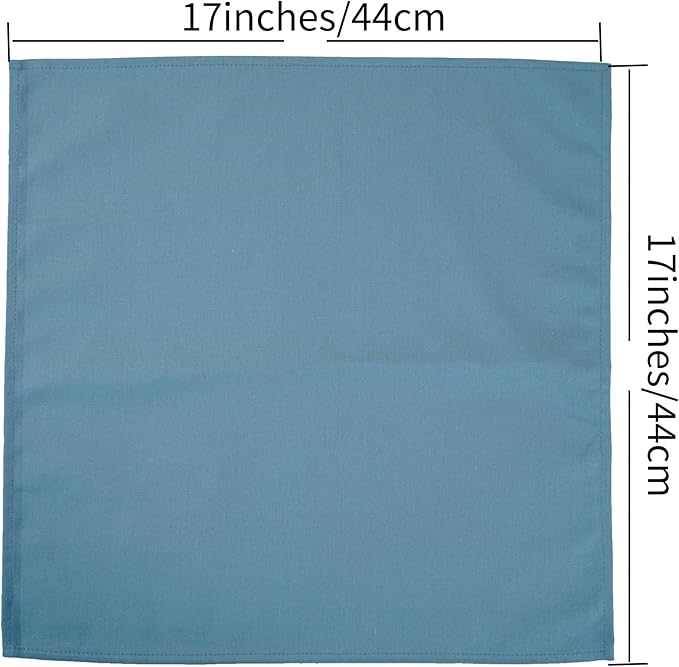 Solid Color Cotton Blended Dinner Cloth Napkins - Set of 12 (17 x 17 inches) - for Events & Home Use (Blue Stone)