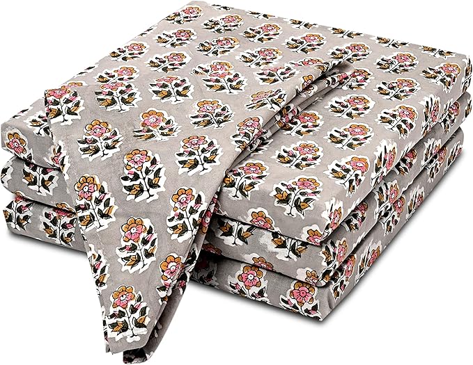 CPC Labra Gray Indian Block Print Cotton Cloth Napkins Set of 4, 18x18 Reusable Everyday Napkins, Soft, Absorbent, Floral Dinner Napkin, Holiday, Party Gift, Spring,Mother's Day