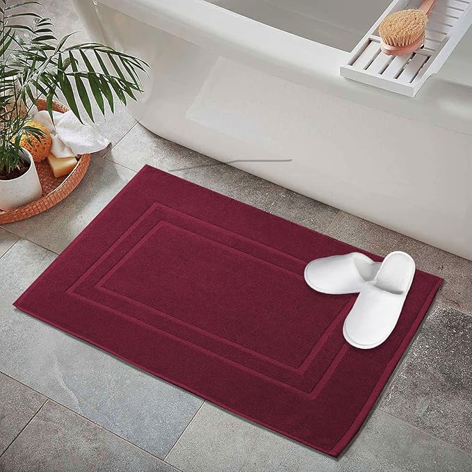 GOLD TEXTILES Premium Red Wine Bath Mat - 2 Pack 22x34 Inches - Not a Bathroom Rug - 100% Ring Spun Cotton - Highly Absorbent & Non Slip Shower Bathroom Floor Mat Towel - Machine Washable