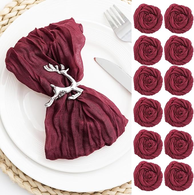 60 Pack Burgundy Cheesecloth Napkins Washable 21x21 Inches Burgundy Cloth Napkins Set of 60 Dinner Table Napkins for Wedding Bridal Baby Shower Rustic Boho Cotton Gauze Summer Party Table Decor