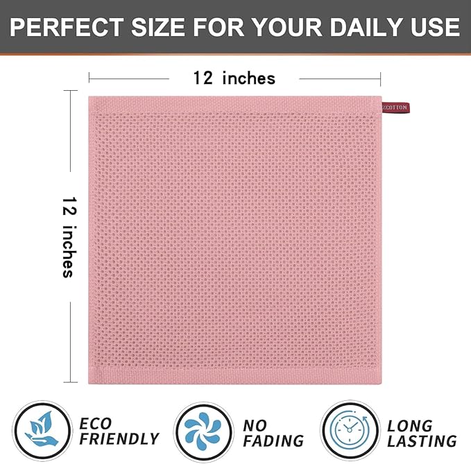 Kitinjoy 100% Cotton Kitchen Dish Cloths (12 X 12 Inches, Dried Roses), 6 Pack Waffle Weave Ultra Soft Absorbent Dish Towels for Drying Dishes Quick Drying Kitchen Towels Dish Rags