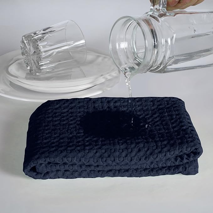 Native Fab Premium Waffle Weave Kitchen Towels, 4 Pack, 100% Cotton, 16x26 inch, Super Absorbent, Reusable Cleaning Cloths, Dish Towels for Drying Dishes, Washable Hand Towels, Navy Blue