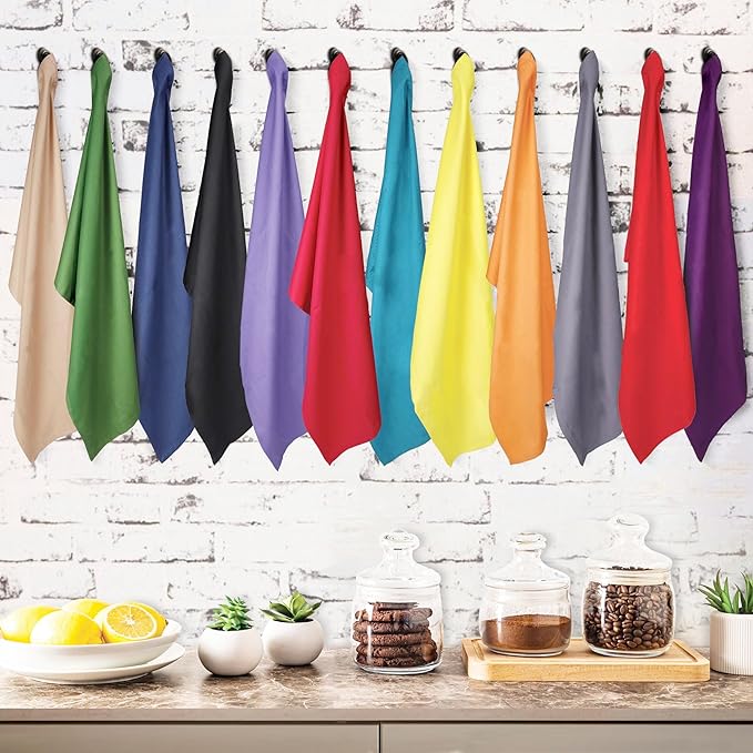 Urban Villa Kitchen Towels 100% Cotton Dish Towels for Kitchen(Set of 12)20”x30” Dish Cloths Highly Absorbent Kitchen Linen Set with Hanging Loop Perfect for Drying Dishes Cleaning Hand Towels – Multi