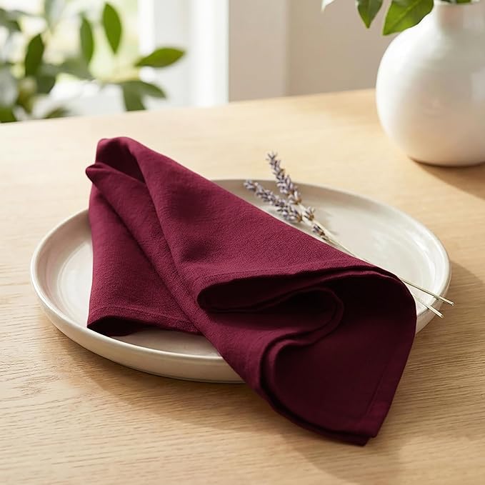 PurpleEssences Set of 12 Cloth Dinner Napkins 100% Cotton 18x18 Inch - Soft Durable Washable - Ideal for Farmhouse Party Spring Easter Summer - Perfect Everyday Use Table Linen - Burgundy
