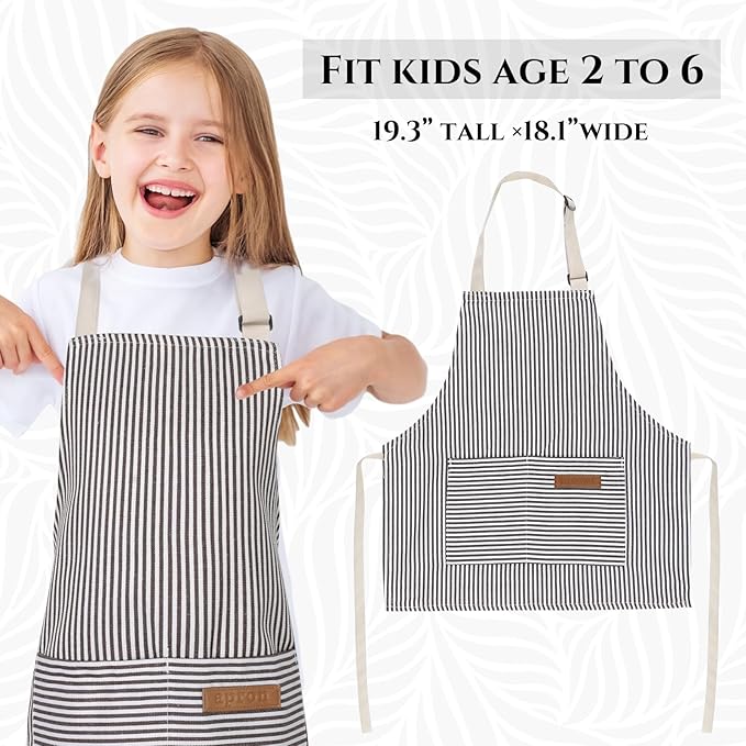 2 Pack Stripes Kids Apron, Kids Cooking Aprons with 2 Pockets, Cute Aprons for Cooking for Boys and Girls