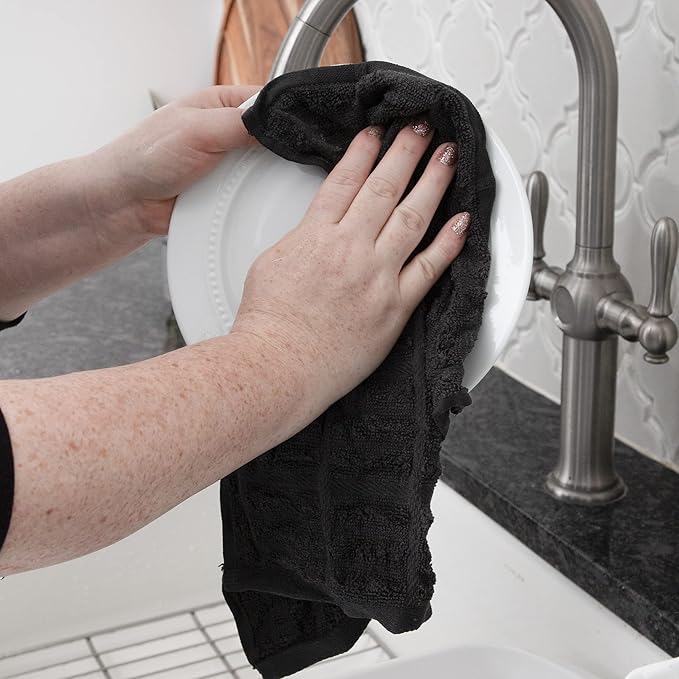 All Clad Premium Solid Dish Cloth Set: Highly Absorbent, Super Soft - 100% Turkish Cotton Terry Looped, 13"x14" Dish Towels for Cleaning & Drying Dishes, Pans, Glassware, or Counters, 6-Pack, Black