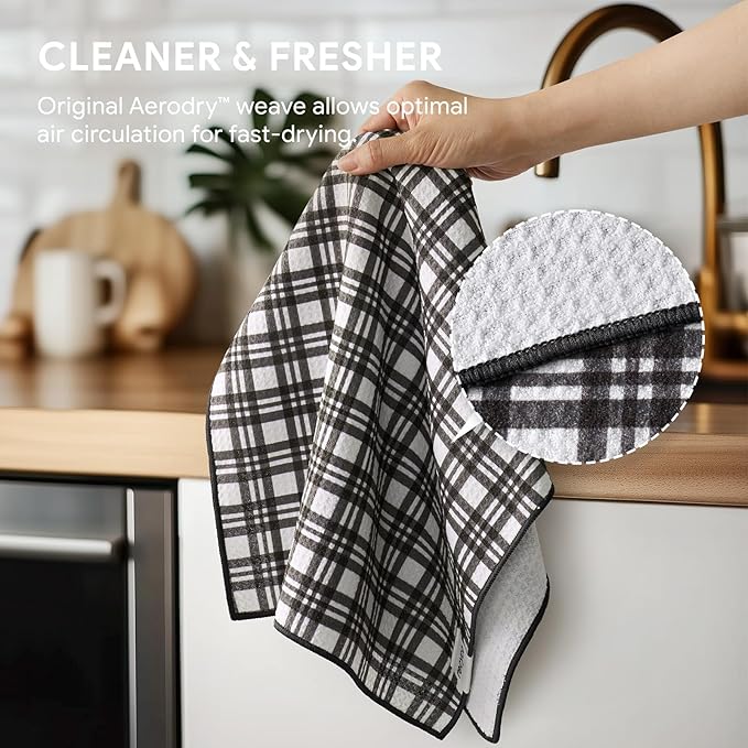 RECYCO Waffle Kitchen Towel Set of 2 - Quick Dry Microfiber Sustainable Dish Towels - Absorbent Reusable Cleaning Tea Towels - Lightweight Hand Towels,16”x 28”, Shadow Meow