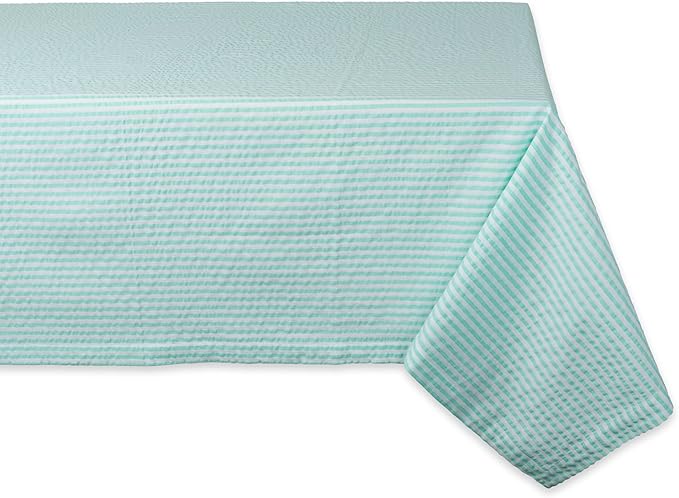 DII 100% Cotton Seersucker Striped Tabletop Collection, Aqua, Tablecloth, 60x84, 1 Piece