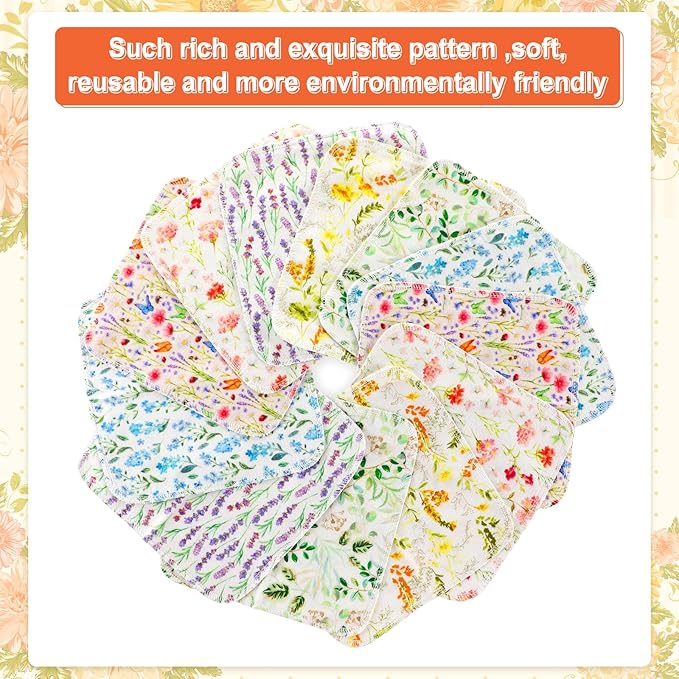 Kinlop 24 Pcs Spring Easter Lunchbox Cloth Napkins Bulk Reusable 2 Ply 8" x 8" Floral Style Flannel Wipes Washable Soft Cotton Sturdy Absorbent Cloth Placemats for Dining Home Party