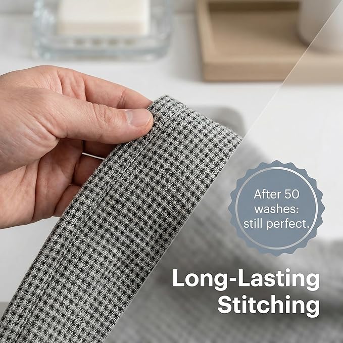 Pure 100% Linen Bath Towel - Quick Dry Towels for Travel Lightweight Waffle Towels for Bathroom 30 x 60-inch - Luxury Black-Natural Thin Hair Towel for Gym or Sauna - Sustainable Bath Sheet
