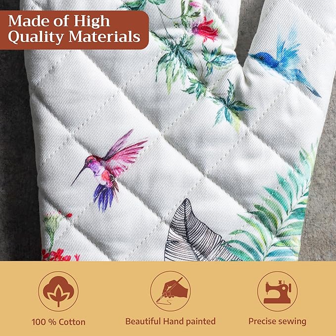 Maison d'Hermine Oven Gloves 100% Cotton Oven Mitt 7" x 13" with Loop Heat Resistant BBQ Cooking Gloves Baking Grilling Gifts for Mothers Day Spring/Summer (Pack of 1, Tropiques)