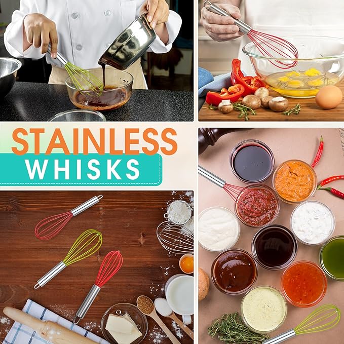 FoldTier 48 Sets 12 Inch Whisks Bulk DIY Fillable Whisk Gifts Colored Silicone Whisks for Cooking Heat Resistant Egg Beaters for Candy Holder Party Favors