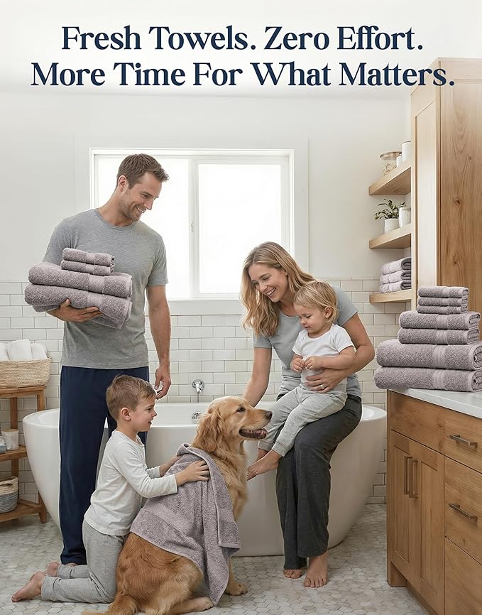 LANE LINEN Luxury Towels and Washcloths Sets - 24 PCs - 100% Ring Spun Cotton Soft Towel - Durable, Absorbent & Long Lasting Towels for Family - Housewarming Gift - Fade Resistant - Platinum