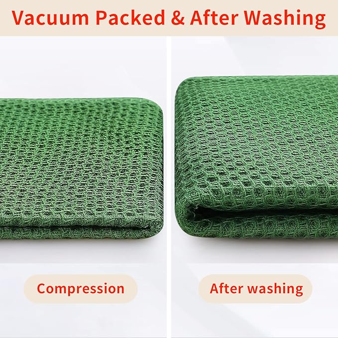 Homaxy 100% Cotton Waffle Weave Kitchen Towels, 3-Pack Ultra Soft Absorbent Dish Towels, Quick Drying Cleaning Towels, 13 x 28 Inches, Grass Green