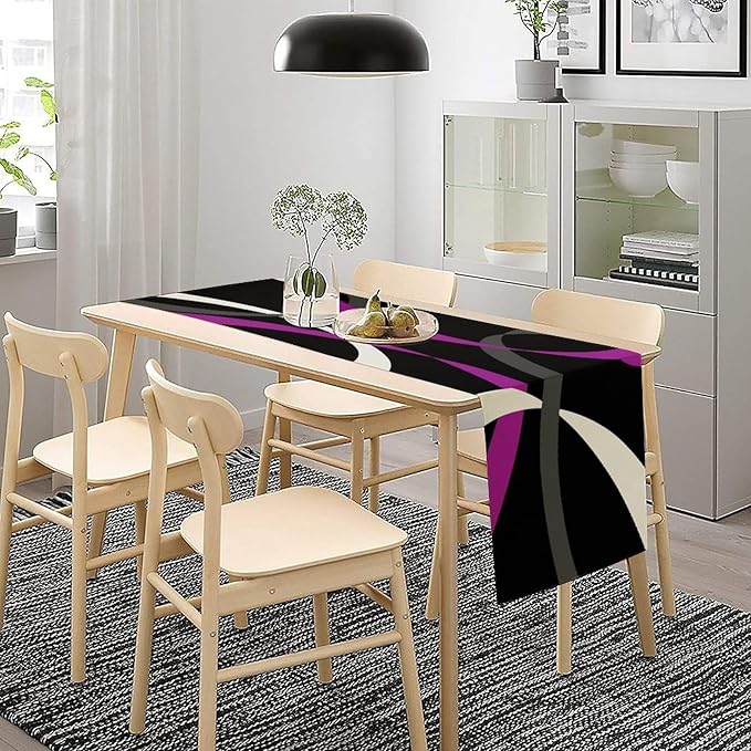 Abstract Geometric Table Runner Purple Grey White Striped Black Background Modern Kitchen Dinner Runner for Indoor Home Living Room Party Dining Table Decoration 13"x36"