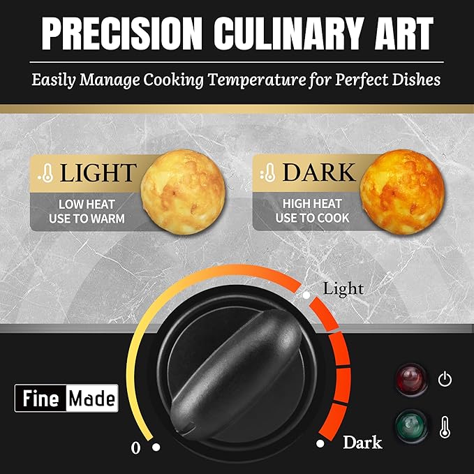 FineMade Takoyaki Maker Pan with Temperature Control, Tools and Recipes, Make 18 Japanese Octopus Balls at once, Easy to Use and Store