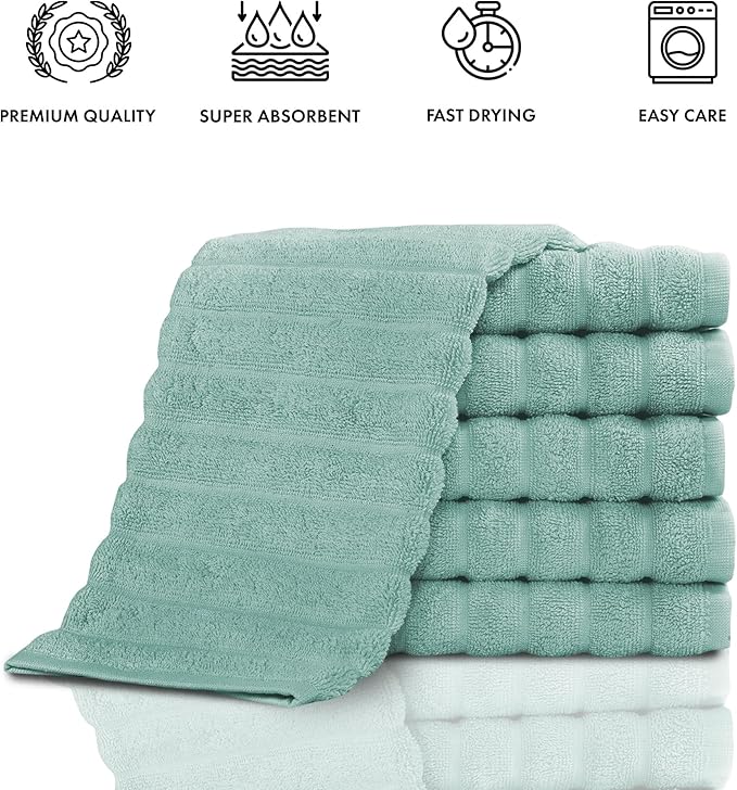 Classic Turkish Towels CTT Luxurious 100% Turkish Cotton Washcloths 6 Pack, Highly Absorbent & Quick Dry, Face Towels Wash Cloths for Hotel, Spa & Gym | 13"x13" (Spa Green)