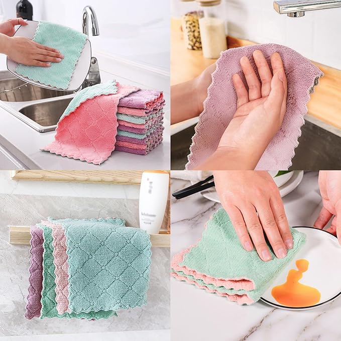 Reusable Microfiber Kitchen Cleaning Cloths – Super Absorbent, Quick-Drying Dish Towels for Kitchen Car Furniture Bowl Tea. 10.6" x 6.3" Coral Velvet Dishcloths Lint-Free Machine Washable 20 Pack Rags