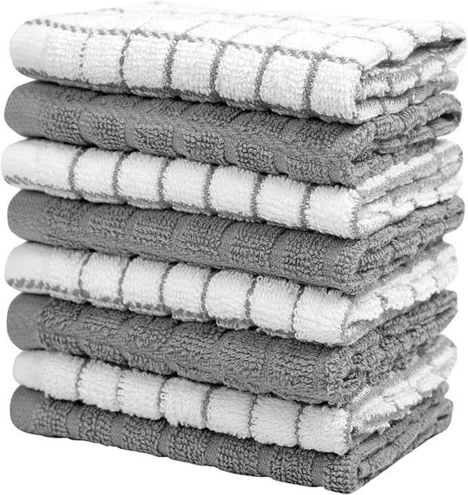 Bumble Dish Cloths (8 Pack) | 12" x 12" | 100% Cotton Kitchen Towels | 405 GSM | Soft, Highly Absorbent & Durable Dish Towels for Kitchen | Gray
