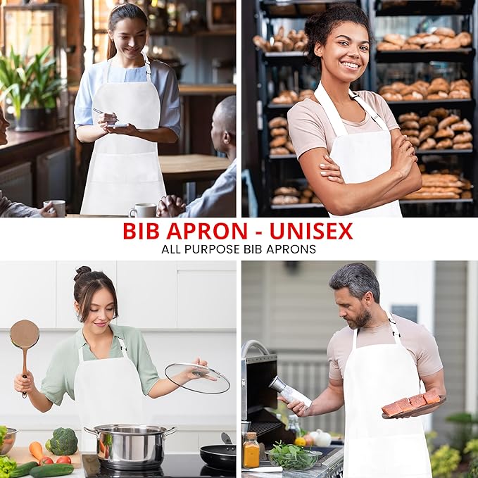 Utopia Kitchen 10 Pack Bib Apron Adjustable with 2 Pockets, Water and Oil Resistant, Cooking Kitchen Chef Apron for Women Men