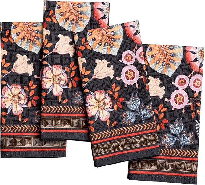 Maison d' Hermine Cloth Napkins Set of 4 100% Cotton Everyday Reusable Square Napkins Cloth Washable Dinner Wedding Restaurant Gifts for Mothers Day Spring/Summer (Jacobean Florals, 18" x 18")