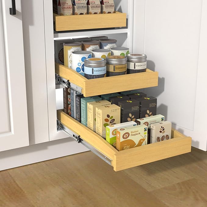 Wooden Pull out Cabinet Organizer 20" W x 21" D x 3.35" H, Heavy Duty Slide Out Drawers Pull-Out Home Organizers for Kitchen Cabinets