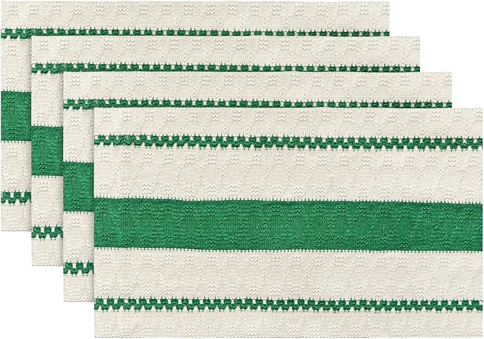 Artoid Mode Dark Green Farmhouse Woven Rustic Placemats Set of 4,12x18 Inch Seasonal Holiday Hollow Table Mats Party Kitchen Dining Decoration
