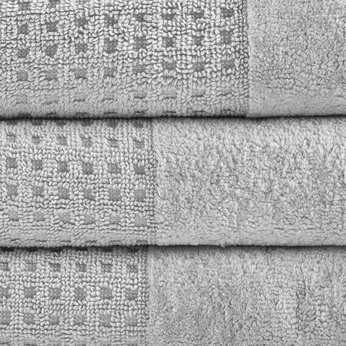 Madison Park Spa Waffle 100% Cotton Luxurious Towel Set, Premium Texture Waffle Weave, Highly Absorbent, Quick Dry, Hotel & Spa Quality Wash Clothes for Bathroom, Assorted Sizes, Grey 6 Piece