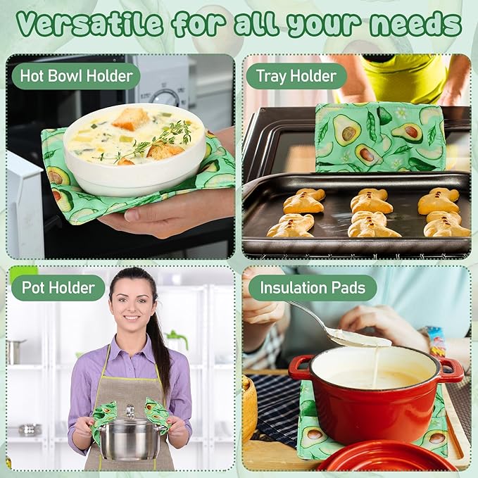 Cunhill 4 Pcs Cotton Microwave Bowl Cozy Holders for Hot Food Hot Pads Soup Bowl Potholders Heat Resistant Multipurpose Quilted Safe Holders for Kitchen Plate Supply(Light Mint,Avocado)