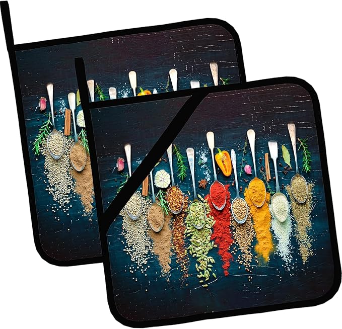 Colorful Various Herbs Pot Holders Set of 2,Kitchen Heat Resistant Potholder for Microwave Cooking Baking Oven and BBQ