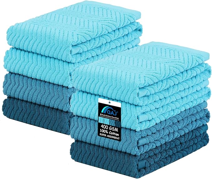 100% Cotton Kitchen Dish Towels Set, 16" x 25" Super Absorbent and Soft Kitchen Towels, Pack of 8 Dish Cloths for Drying Dishes (400 GSM)