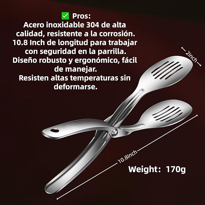 Kitchen Metal Tongs, Heat-Resistant 600C 304 Stainless Steel Cooking Tongs, Perfect for Food, Steak, Bread, Pizza, Salads and BBQ, Stable Clamping and Flipping Performance