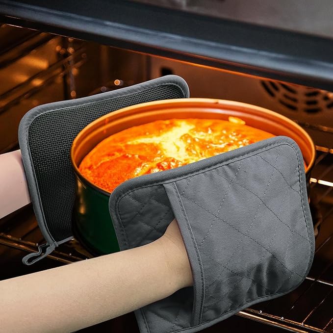 2Pcs Cotton and Neoprene Oven Pads Pot Holders with Pocket 8"x8.5" Dual-Function Hot Pad Set for Finger Hand Wrist Protection Heat Resistant to 428°F,Gray