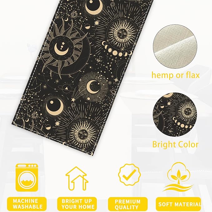 Moon Phases Lunar Change Table Runner Dresser Scarves Seasonal Linen Tablerunner for Indoor Outdoor Kitchen Home Party Holiday Dining Table Decor 13 X 70 Inch