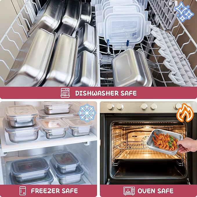 Cykorxicc 10 PC Square 304 Stainless Steel Food Containers with Lids, Airtight Bento Lunch Box, Metal Meal Prep Food Containers Reusable Stackable | Nestable Oven/Dishwsher/Freezer Safe