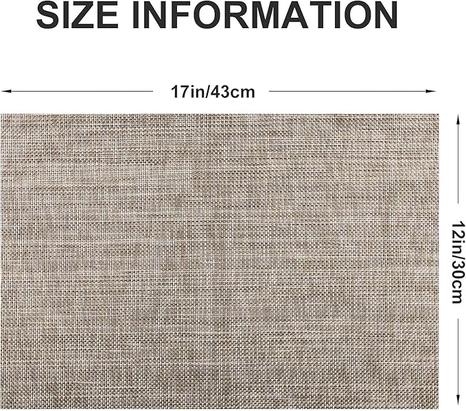 Vinyl Placemats Set of 4, PVC Woven Washable Non-Slip Table Mats, Heat Resistant Wrinkle Free Place Mats for Dining Table, Easy to Clean (4, Cappuccino)