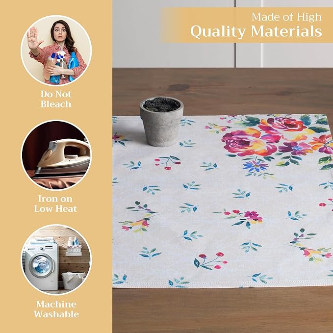 Maison d' Hermine Placemats Set of 4 100% Cotton Washable Cloth Place Mats Reusable Table Mats for Kitchen Dining Party Wedding Gifts for Mothers Day Spring/Summer (Rose Garden, 13" x 19")
