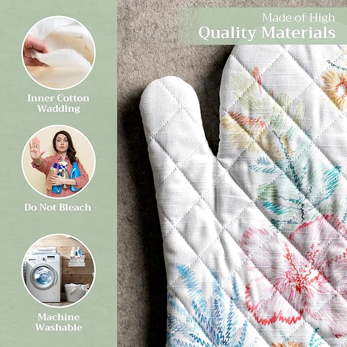 Maison d'Hermine Oven Gloves 100% Cotton Oven Mitt 7" x 13" with Loop Heat Resistant BBQ Cooking Gloves Baking Grilling Gifts for Mothers Day Spring/Summer (Pack of 1, Paradise Island)