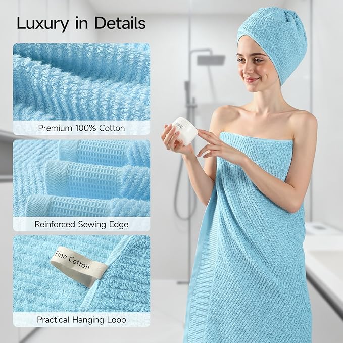 REDKISS Luxury Bath Towel Set of 8, 100% Cotton Bathroom Towels Set with 2 Bath Towels, 2 Hand Towels, 4 Washcloths, Ultra Soft Highly Absorbent Towels for Bathroom, Gym, Hotel, Spa, Blue