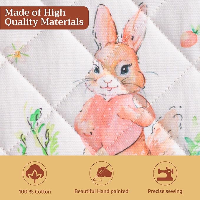 Maison d' Hermine Pot Holders 100% Cotton Heat Resistant Potholders 8" x 8" Hot Pads with Loop BBQ Cooking Baking Gifts for Mothers Day Handling Hot Pans Spring/Summer (Pack of 1, Bunny Party)