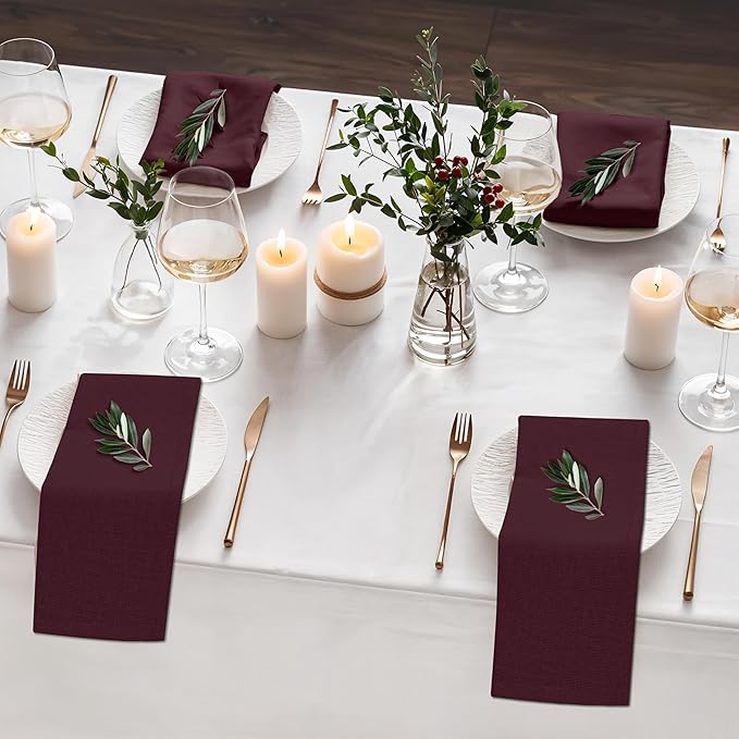 Ruvanti Linen Napkins Set of 12, 18x18 Cloth Napkins, Cotton Linen Blend Napkins Cloth Washable, Soft, Reusable Dinner Napkins for Wedding, Parties, Christmas, Thanksgiving, Everyday Use - Burgundy