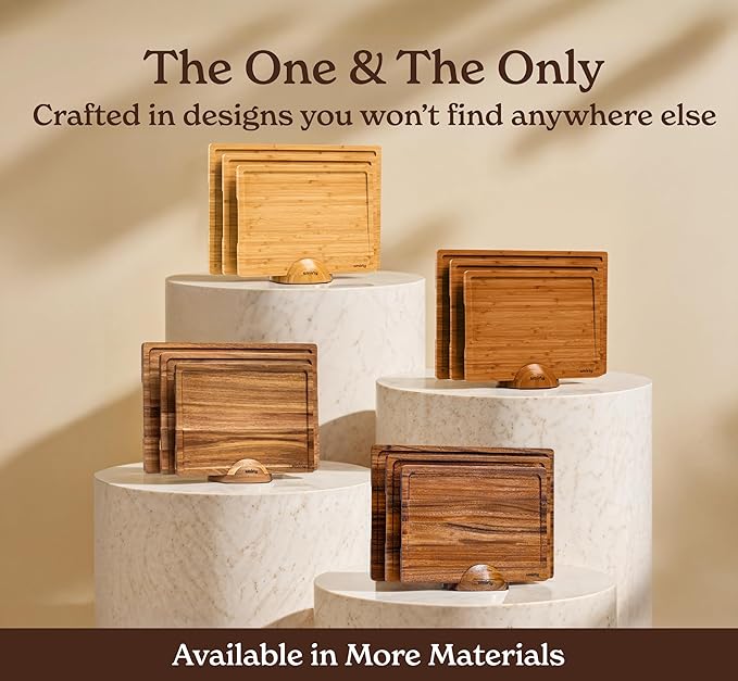 SMIRLY Wood Cutting Boards For Kitchen Meal Prep & Serving, Bamboo Cutting Board Set, Charcuterie Chopping Boards and Wooden Cutting Boards for Kitchen
