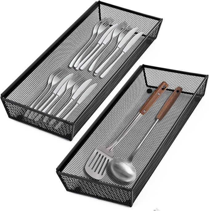 Neudeco Drawer Organizer - Silverware Tray - 5 Compartment Cutlery Tray, Black Pack 5