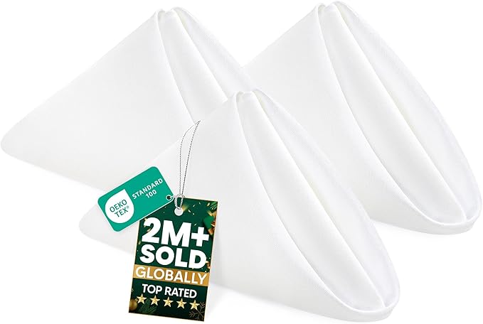 Utopia Home White Cloth Napkins (12 Pack, 20x20 Inches), Ideal Dinner Napkins for Party, Wedding and Lunch/Dinner