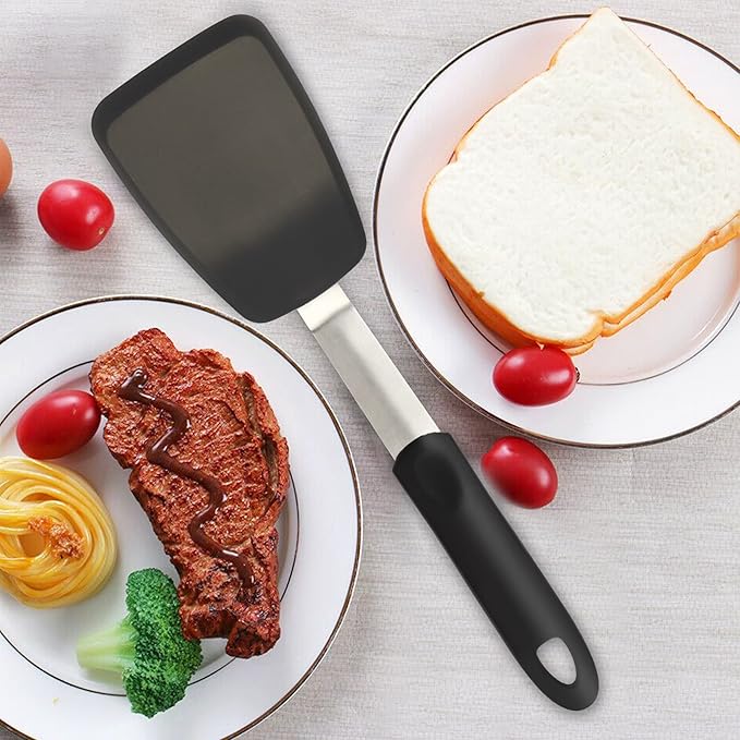 Flexible Silicone Spatula, Turner, Rubber Cookie Spatula for Flipping Eggs, Burgers, Crepes and Fish, Non-Stick & 600F Heat-Resistant, Essential Kitchen Cooking Utensils, Small