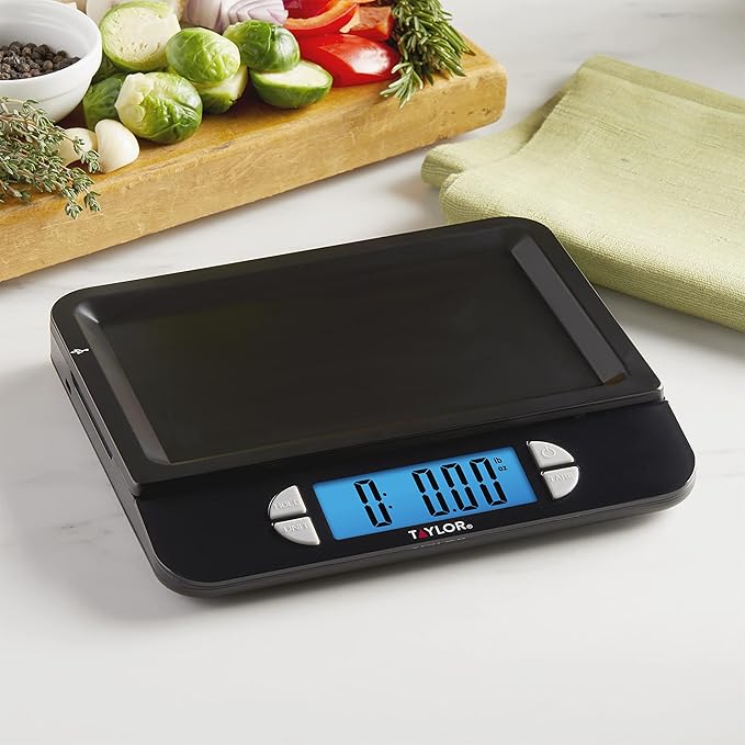 Taylor USB Rechargeable Digital Kitchen and Food Scale, 11 pound capacity with Dishwasher Safe Tray, Cord Included
