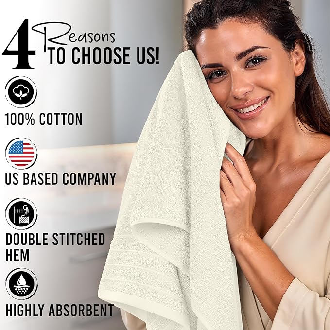 RIVERSIDE Pack of 4 Premium Extra Large Bath Towels 30 x 60 Inches, 100% Cotton, Super Soft & Highly Absorbent, Larger & Lighter Weight, Quicker to Dry, Perfect for Bathroom, Ivory