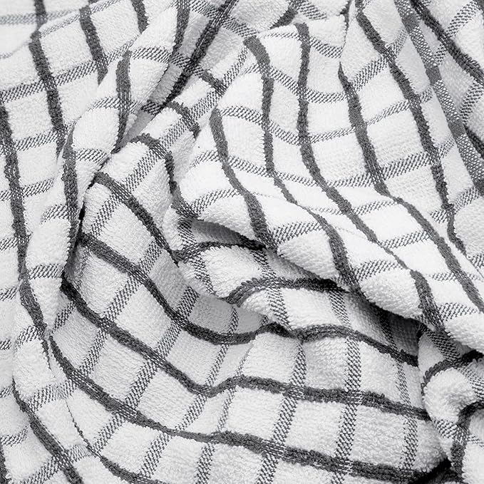 White Classic [8 Pack] Premium Dish Towels for Kitchen, with Hanging Loop - Heavy Duty Absorbent 100% Cotton 410 GSM Terry Kitchen Towels, 16x26 (Grey)