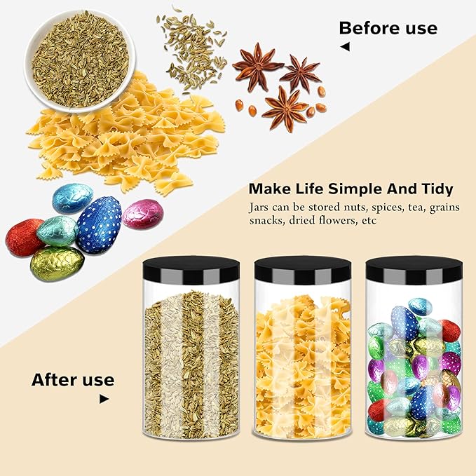 SLifeJars Clear Plastic Jars 32oz 12Pack Big Round PET Plastic Containers with Black Screw On Lids Reusable Empty Storage Jars with Lid Clear Containers for Household and Kitchen Organizing